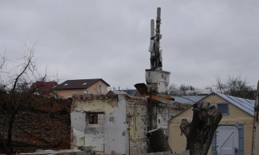 Street of destroyed homes in the eastern part of Chernihiv.