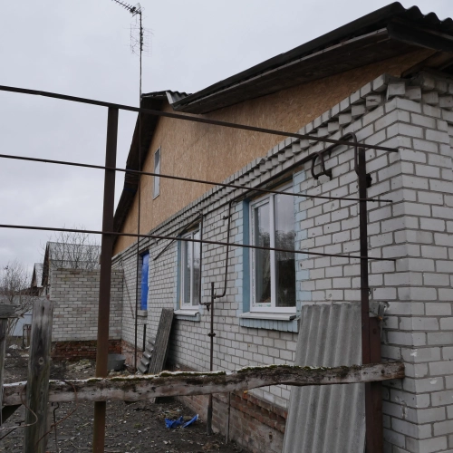 Street of destroyed homes in the eastern part of Chernihiv.