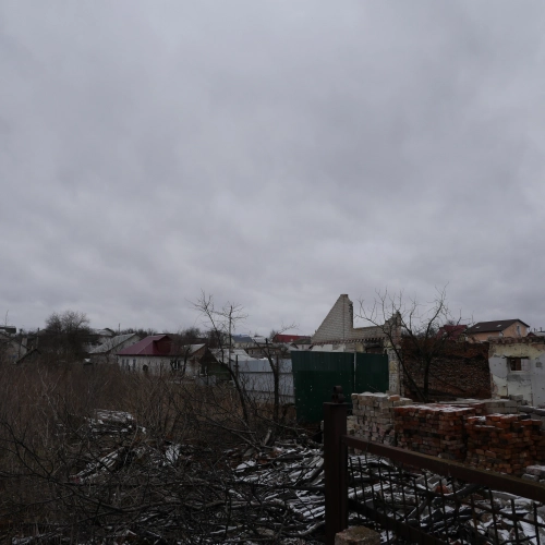 Street of destroyed homes in the eastern part of Chernihiv.
